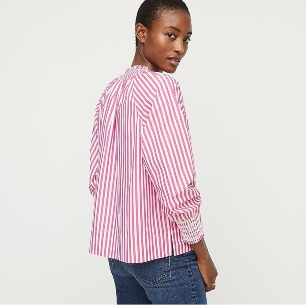 J. Crew Smocked-cuff popover top in stripe‎ Pink Striped Camisole - Picture 4 of 9